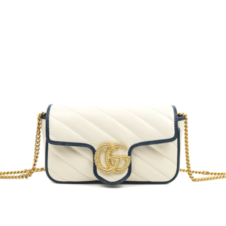 Gucci GG Marmont Matelassé Leather Super Mini Bag Navy White